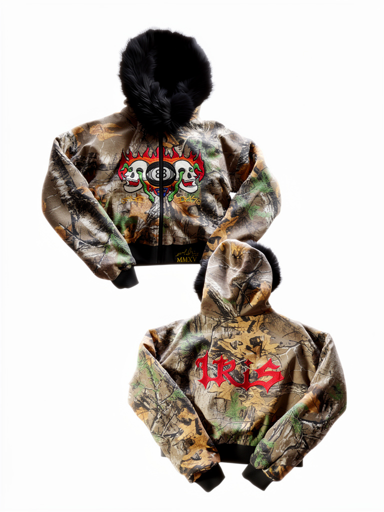 "8 Ball" Camo/ Black Sherpa Reversible Jacket